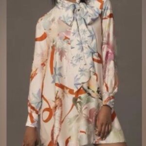 ANTHROPOLOGIE MAEVE The Caroline Birds Fox Tie-Neck Dress M NWT
